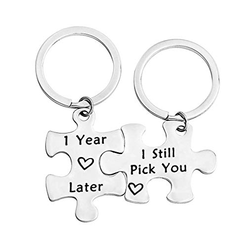 Product Cover Zuo Bao Anniversary Gifts 1,5,10,20 Years Later I Still Pick You Key Ring Stainless Steel Jigsaw Puzzle Piece Matching Pendant Keychain Set Couple Jewelry (1 Year Later I Still Pick You)