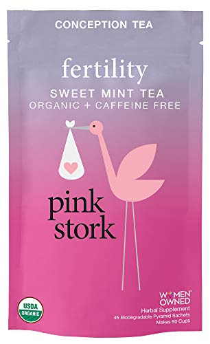 Product Cover Pink Stork Fertility Tea: Sweet Mint Tea, USDA Organic, Support Female Fertility, Healthy Cycle, Hormone Balance, Biodegradable Sachets, 90 Cups