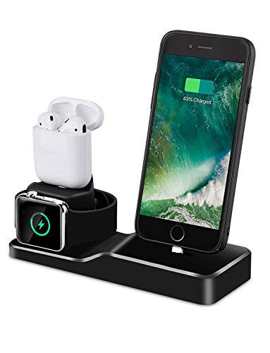 Product Cover Charging Stand for Apple Watch, Tendak 3 in 1 Silicone Charging Dock Station for AirPods, 38mm and 42mm Apple Watch Series 1/2/3, iPhone X/8/8 Plus/ 7/7 Plus /6s/5s