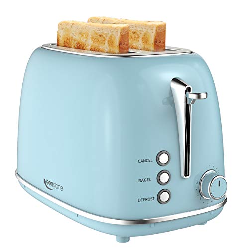 Product Cover 2 Slice Toaster Retro Stainless Steel Toaster with Bagel, Cancel, Defrost Function and 6 Bread Shade Settings Bread Toaster, Extra Wide Slot and Removable Crumb Tray, Blue