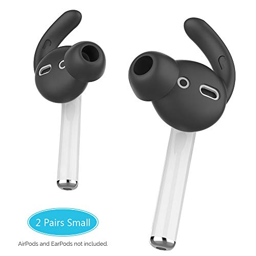 Product Cover AhaStyle Silicone Ear Hooks Earbuds Covers [Sound Quality Enhancement] Compatible with Apple AirPods 2 and 1 or EarPods(Black-2 Pairs Small)