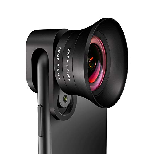 Product Cover Phone Camera Lens Pro - ANGFLY 4K HD 2 in 1 Aspherical Wide Angle Lens & Super Macro Lens,Clip-On Cell Phone Camera Lenses Compatible with iPhone,Android,Samsung Mobile Phones and Tablets