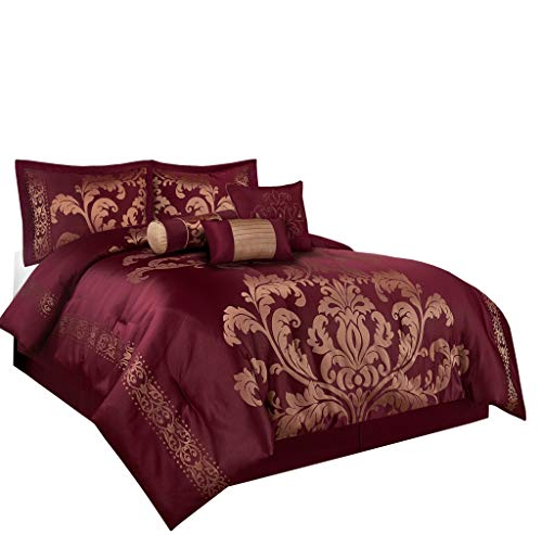 Product Cover Chezmoi Collection Royale 7-Piece Jacquard Floral Comforter Set (Queen, Maroon/Gold
