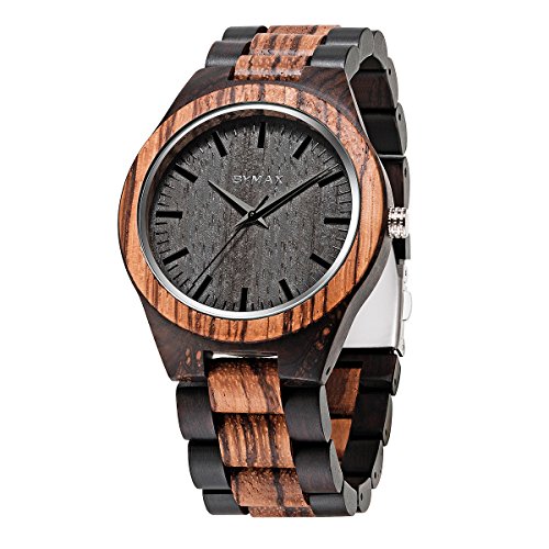 Product Cover Men Wood Watch Quartz, BYMAX Fashion Handmade Wooden Wrist Watches Mens