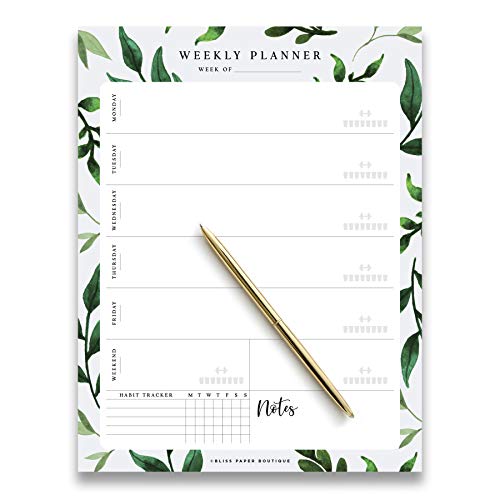 Product Cover Bliss Collections Weekly Planner Pad Tear Off Greenery Design, 50 Undated Pages, To Do List, Desk Notepad, Week Day and Weekend Organizer and Scheduler, Habit Tracker, 8.5x11, Vertical Orientation