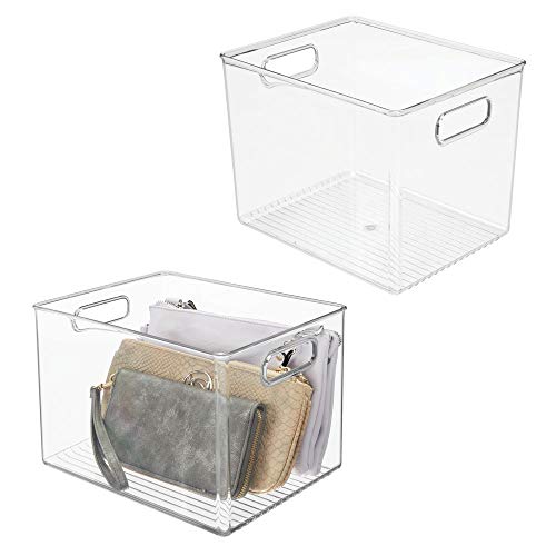 Product Cover mDesign Plastic Home Storage Basket Bin with Handles for Organizing Closets, Shelves and Cabinets in Bedrooms, Bathrooms, Entryways and Hallways - 2 Pack - Clear