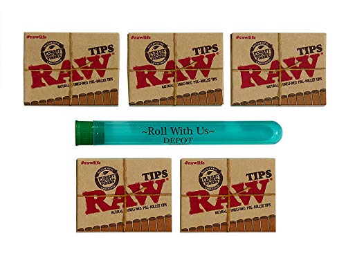 Product Cover Raw Natural Unrefined Pre-Rolled Filter Tips 5 Pack (21 Per Box) Includes Roll with Us Doobtube