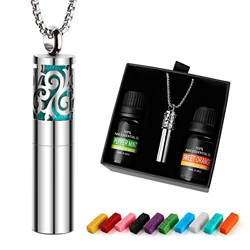 Product Cover Maromalife Diffuser Necklace, Essential Oil Pendant Necklace Whistle Diffuser Necklace Stainless Steel Necklace Anxiety Relief Necklace with 2 Bottles of Oil