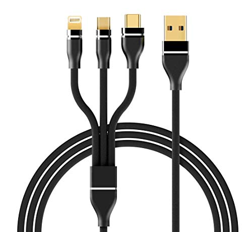 Product Cover JSTBUY LABEL 3.0A 3 in 1 Nylon Braided Fast Multi Charger Cable for Micro USB, iOS and Type-C Devices, 3 ft. (1 m, Black)
