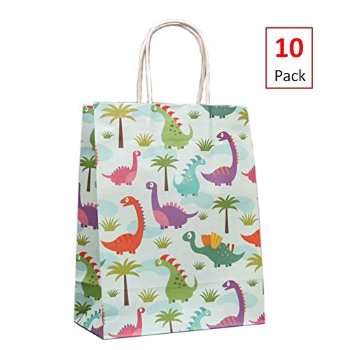 Product Cover EIXJA 10 Pack Small Dinosaur Party Bags Dinosaur Party Supplies Gift Bags for Boys and Girls Baby Shower Goodie Bags Dinosaur Party Favors, 5.1x8.3