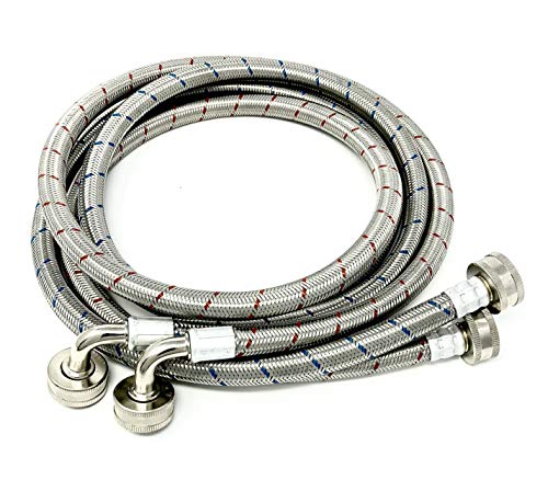 Product Cover 2-Pack Premium Stainless Steel Washing Machine Hoses - 6 FT No-Lead Burst Proof Red and Blue Lined Water Inlet Supply Lines - Universal 90 Degree Elbow Connection - 10 Year Warranty