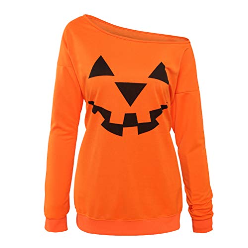 Product Cover Rysly Womens Sexy Off The Shoulder Halloween Pumpkin Sweatshirts Pullover Costumes Plus Size