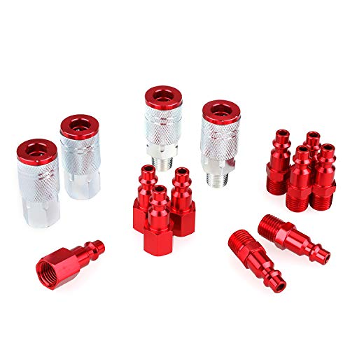 Product Cover WYNNsky Color Air Compressor Accessories Fittings,4 Pieces Air Coupler with 10 Pieces Air Plugs,1/4''NPT,I/M Type-Red,14 Pieces Air Hose Fittings