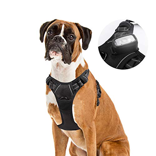 Product Cover rabbitgoo Dog Harness No Pull Dog Vest Harness Adjustable Reflective Safety Pet Vest Harness Easy Control for Large Dogs with Reflective Straps & 1 LED Light for Safe Night Walking (Black, Large)