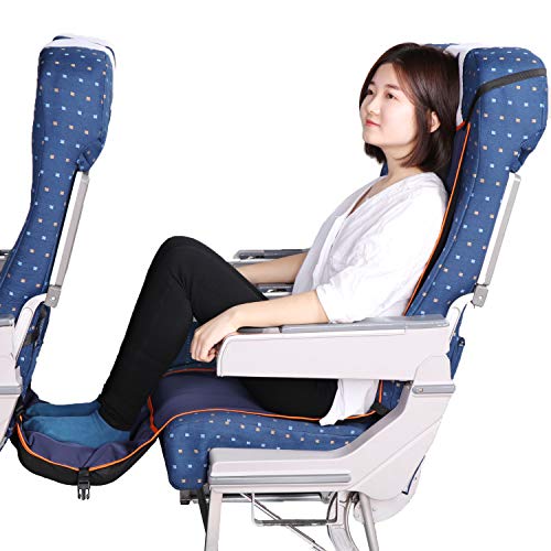 Product Cover Travel Bread Updated Version Airplane Footrest Hammock, Portable Travel Footrest with Inflatable Pillows, Adjustable Height Flight Carry-On Foot Rest Hammock Provides Relaxation & Comfort (Dark Blue)