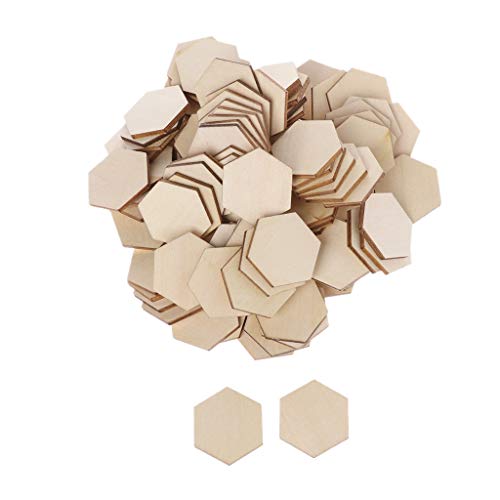 Product Cover Mgjyjy 50-200Pcs 10mm-60mm Optional Hexagon Laser Cut Unfinished Wooden Discs Crafts DIY (100Pcs, 30mm)