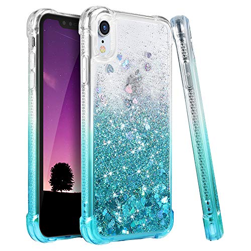 Product Cover Ruky iPhone XR Case, iPhone XR Glitter Case, Gradient Quicksand Series TPU Bumper Cushion Reinforced Corners Protective Bling Liquid Girls Women Case for iPhone XR 6.1 inches, Gradient Teal
