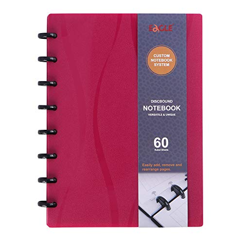 Product Cover Eagle Discbound Notebook, Customizable Notebook, Junior Size, Poly Cover, 60 Sheets Ruled/Lined Pages (Red)