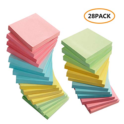 Product Cover Sticky Notes 3x3 Inches, 28 Pack Colored Self-Sticky Notes Pad, 100 Sheets/Pad, 4 Colors