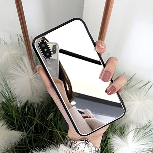 Product Cover iPhone XR Case, Ebetterr Tempered Glass Hard Back Protective Cover,[Shock Absorption] Bright Reflection Luxury Mirror Makeup Case with Soft Silicone Bumper TPU Frame for Apple iPhone XR 6.1