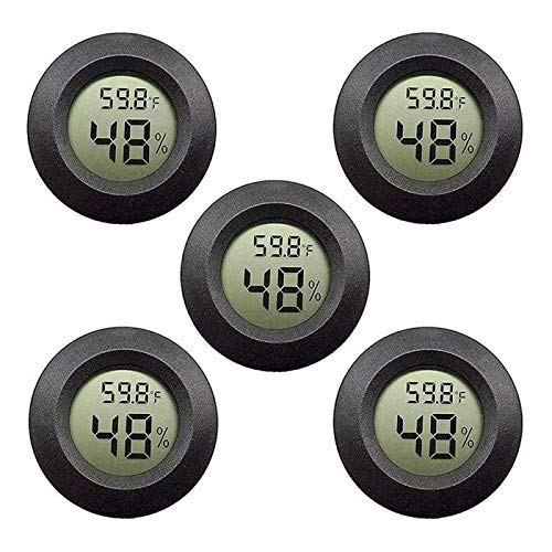 Product Cover 5-Pack Mini Hygrometer Thermometer with Digital LCD Monitor Indoor Room Round Humidity Temperature Meter Gauge for Humidors Home Humidifiers Car Greenhouse Babyroom