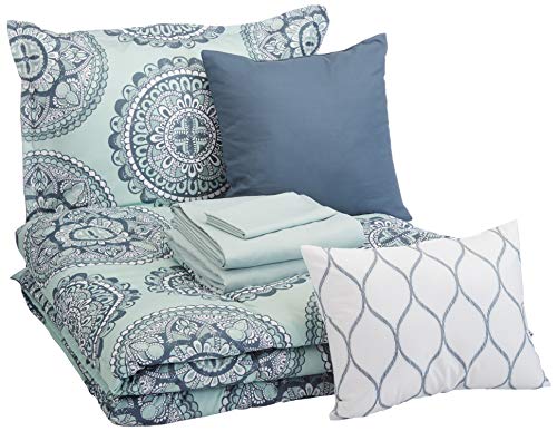 Product Cover AmazonBasics 8-Piece Comforter Bedding Set, Twin / Twin XL, Sea Foam Medallion, Microfiber, Ultra-Soft