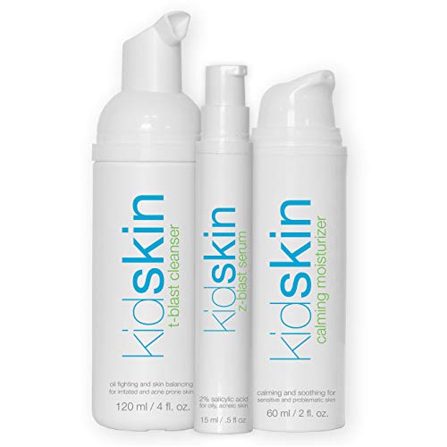 Product Cover Kidskin - Three-Step Acne Starter Kit for Kids, Tweens, Teens - Face Wash Cleanser - Serum - Moisturizer - Breakout Prevention for Boys or Girls. Perfect for Preteens