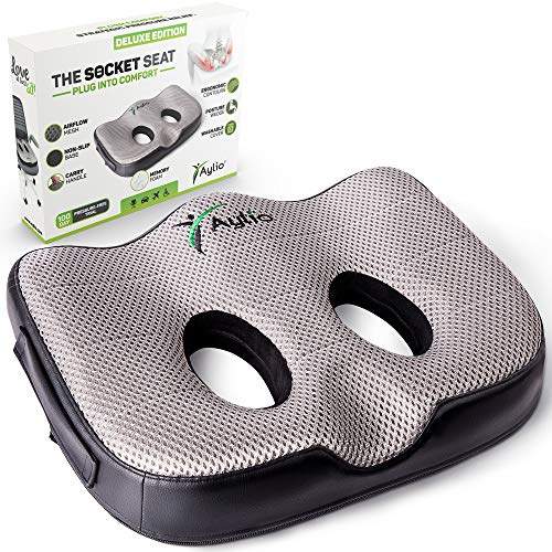 Product Cover Socket Seat - Memory Foam Sit Bone Relief Cushion for Butt, Lower Back, Hamstrings, Hips, Ischial Tuberosity