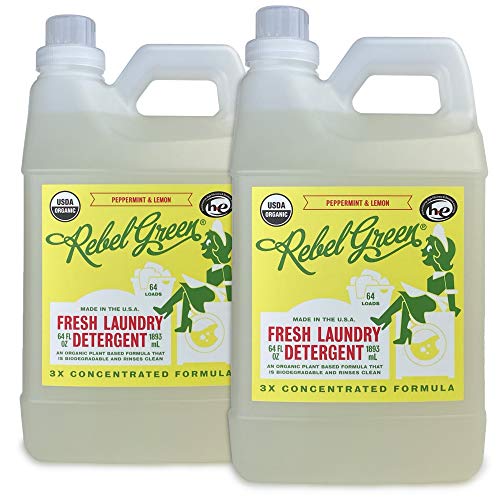 Product Cover Rebel Green Organic Laundry Detergent, 128 Loads, Hypoallergenic and Natural Liquid Laundry Soap for Sensitive Skin, Peppermint and Lemon
