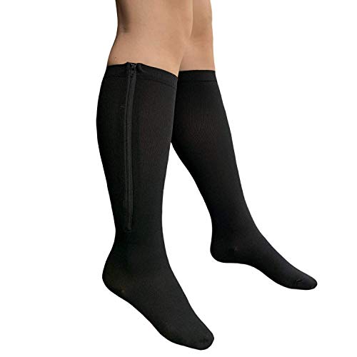 Product Cover Presadee Closed Toe 15-20 mmHg Zipper Compression Leg Swelling Circulation Fatigue Knee Length Stocking Wide Big Calf Energy Support Socks (Black, 3XL)