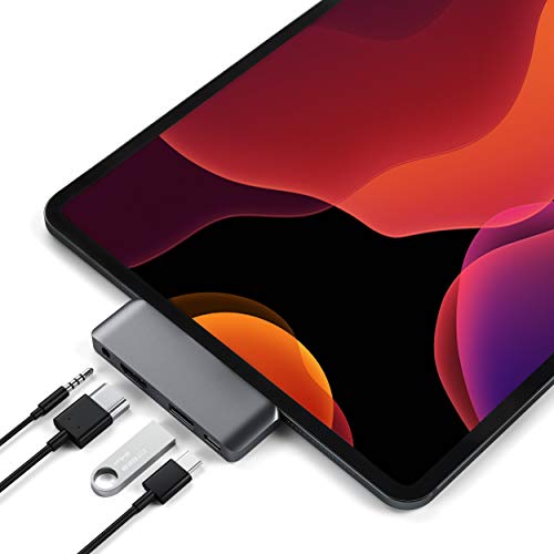 Product Cover Satechi Aluminum Type-C Mobile Pro Hub Adapter with USB-C PD Charging, 4K HDMI, USB 3.0 & 3.5mm Headphone Jack - Compatible with 2018 iPad Pro, Microsoft Surface Go (Space Gray)