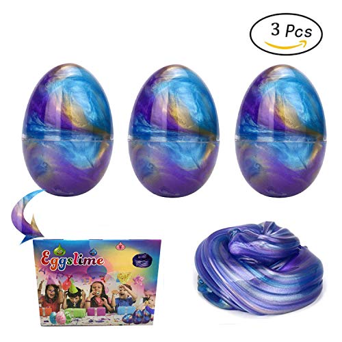 Product Cover GoodGoodStudy--Three Galaxy Eggs, Easter Basket Stuffers,Non-Sticky Jumbo Floam Slime Stress Relief Toy Scented DIY Putty Sludge Toy for Girls