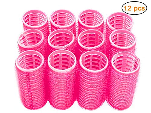 Product Cover Hair Rollers, 12 Pack Self Grip Salon Hairdressing Curlers, DIY Curly Hairstyle,Colors May Vary, Medium