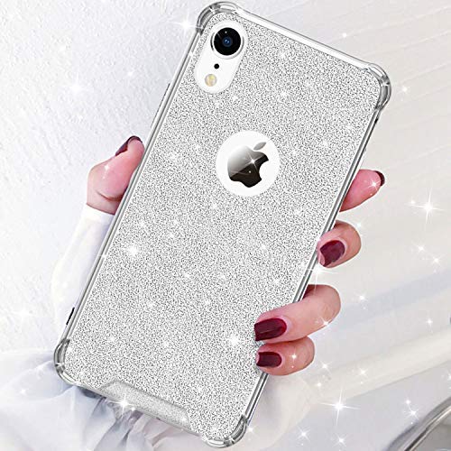 Product Cover DAUPIN DAUPIN Compatible for iPhone XR Phone Case Protective Defender Thin Slim Cases Clear Bling Glitter Shockproof Cover for Women Girls for iPhone XR 6.1 inch (Silver)