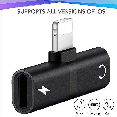 Product Cover 2 in 1 Compatible Adapter & Splitter for iPhone 7/7 Plus / 8/8 Plus/X,YUEMI Dual Jack Aux Audio & Charging & Calling & Sync Cable Connector Earphone Charger ...
