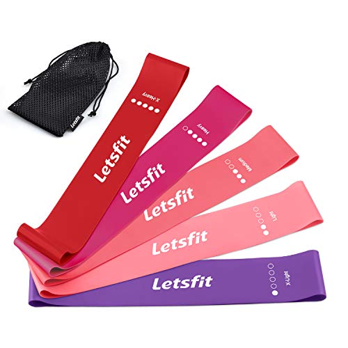 Product Cover Letsfit Resistance Loop Bands, Resistance Exercise Bands for Home Fitness, Stretching, Strength Training, Physical Therapy, Natural Latex Workout Bands, Pilates Flexbands, 12