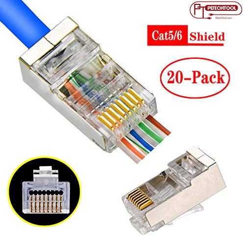 Product Cover RJ45 CAT5 CAT6 Shielded Connector End Pass Through Gold Plated Ethernet 8P8C Modular Plug 20Pack