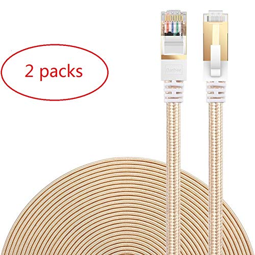 Product Cover Cat 7 Ethernet Cable, DanYee 1.6FT 2 Packs Nylon CAT7 High Speed Professional Gold Plated Plug STP Wires CAT 7 RJ45 Ethernet Cable 3FT 10FT 15FT 26FT 50FT 66FT 100FT (Gold 1.6ft)