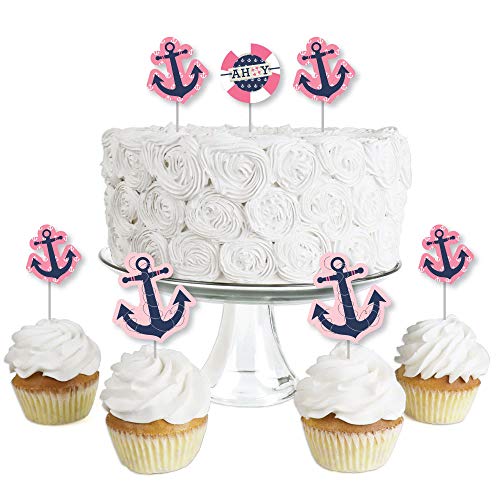 Product Cover Ahoy - Nautical Girl - Dessert Cupcake Toppers - Baby Shower or Birthday Party Clear Treat Picks - Set of 24