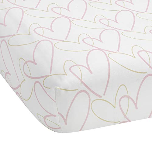 Product Cover Lambs & Ivy Layla White/Pink/Gold Hearts 100% Cotton Baby Fitted Crib Sheet