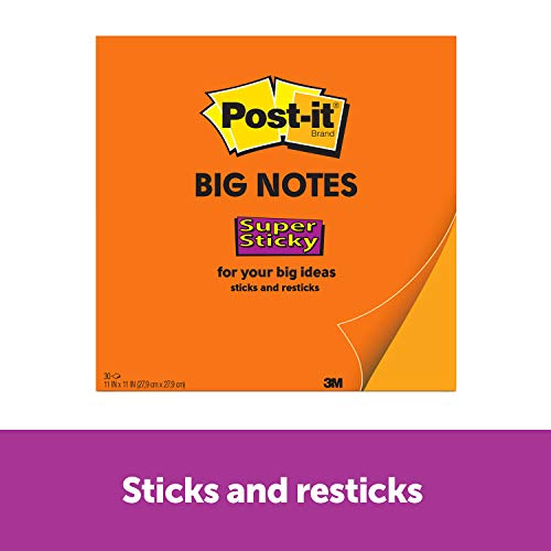 Product Cover Post-it Super Sticky Big Notes, 11 in x 11 in, Sticky Notes, 30 Sheets Per Pad, 1 Pad (BN11O), Neon Orange