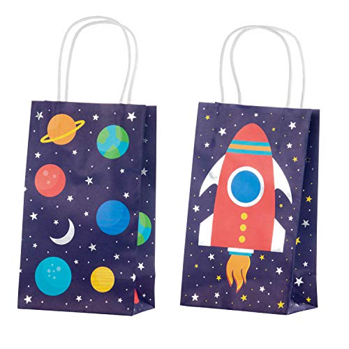 Product Cover Outer Space Galaxy Gift Bags - 24-Pack Kids Treat Bags with Handles, Paper Goodie Bags for Retail, Gifts, Party Favors, 2 with Silver Foil Accents, 9 x 5.3 x 3.15 Inches