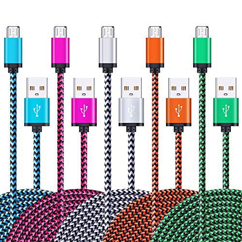 Product Cover Android Charger Braided 10Ft, Ailkin 5Pack Fast Charger Android Cable Micro USB Power Cords Compatible for Samsung Galaxy J7 S7 J3 S6 Edge Charger, LG Stylo 3 2 K30 K20, Moto X, Kindle Fire and More