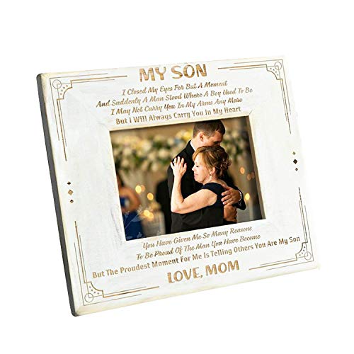 Product Cover Picture Frame from Mom to Son - Engraved Natural Wood Photo Frame - I'll Always Carry You in My Heart - Wood Frame Birthday Gift.