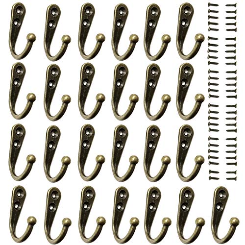 Product Cover 25 Pieces Wall Mounted Coat Hook Robe Hooks Cloth Hanger Coat Hanger Coat Hooks Rustic Hooks and 54 Pieces Screws for Bath Kitchen Garage Single Coat Hanger (Bronze Color)