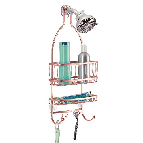 Product Cover iDesign York Metal Wire Hanging Shower Caddy, Extra Wide Space for Shampoo, Conditioner, and Soap with Hooks for Razors, Towels, and More, 7 inches (H) x 12.5 inches (W) x 24.5 inches (L) , Rose Gold