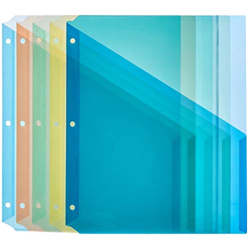 Product Cover AmazonBasics Binder Organizer Poly Jacket, 3 Hole Punch, Assorted Colors, Pack of 5