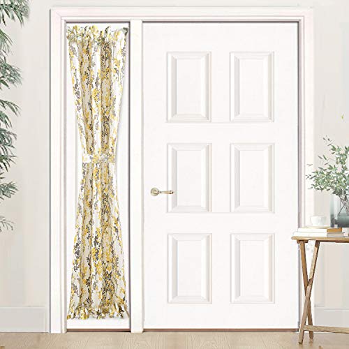 Product Cover DriftAway Leah Door Curtain Sidelight Curtain Thermal Room Darkening Privacy Front Door Panel Single Curtain with Bonus Adjustable Tieback 25 Inch by 72 Inch Plus 1.5 Inch Header Yellow Gray