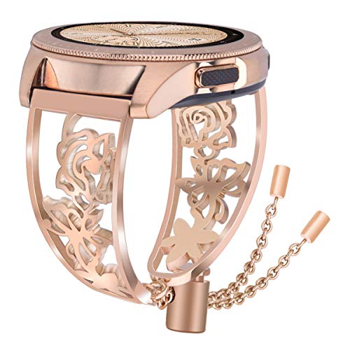 Product Cover VIGOSS Metal Bracelet Compatible with Galaxy Watch 42mm Bands Rose Gold Women 20mm Luxury Stainless Steel Jewelry Floral Hollow Bangle for Samsung Galaxy Watch 42mm R810/Galaxy Watch Active 40mm R500