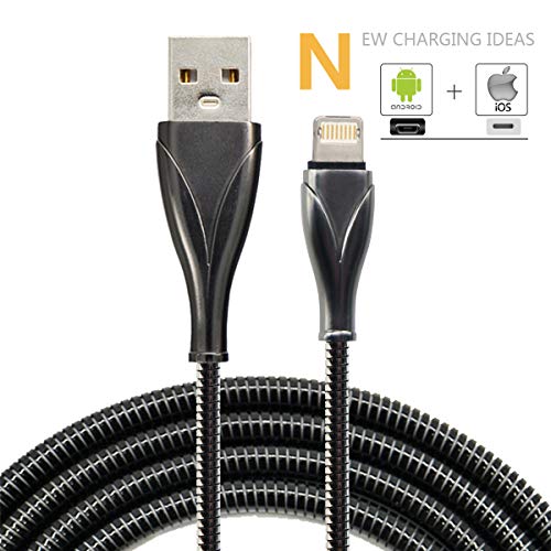 Product Cover JYFT USB Cable with Multi Charging, 6FT USB Cord of Real 2-in-1, Metal Braided Fast Charging/Data Transfer Cord for Apple and Android Devices (Silver Gray, 6FT)
